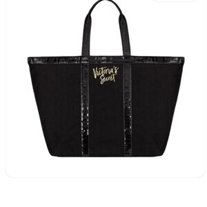 Victoria's Secret Sparkle Weekender Tote Bag Blk Sequins 17" L, 13.5" H, 6.75" D